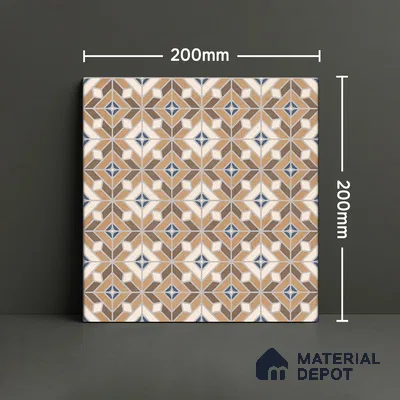 Moroccan Wall & Floor Tile TL 07264 Trend Gold Decor 5004 200 mm x 200 mm Matte Finish Vitrified Tile - 8 mm | 4 Random Design | Suitable For Kitchen, Bathroom, Dining Area | Please Expect a Slight Variation of Pattern