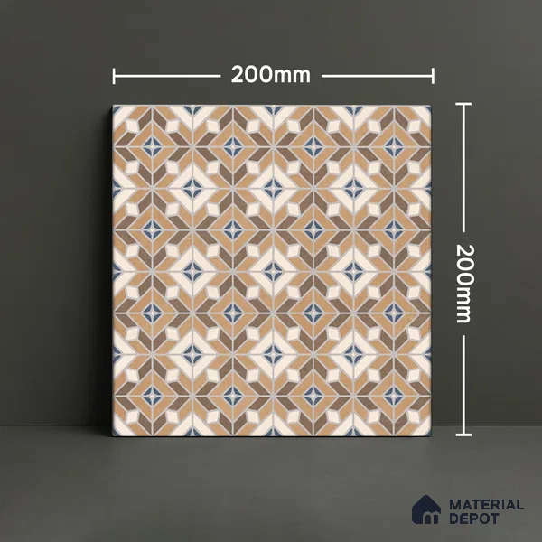 Moroccan Wall & Floor Tile TL 07264 Trend Gold Decor 5004 200 mm x 200 mm Matte Finish Vitrified Tile - 8 mm | 4 Random Design | Suitable For Kitchen, Bathroom, Dining Area | Please Expect a Slight Variation of Pattern