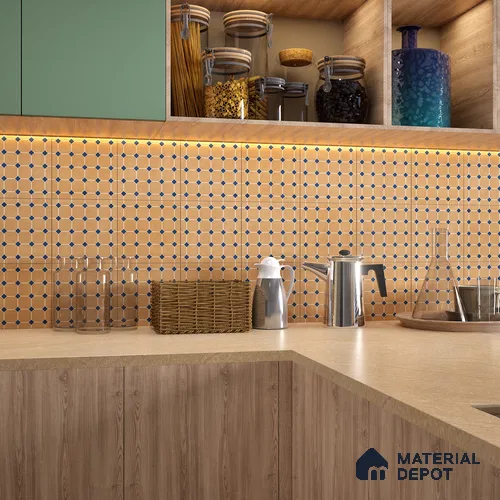 Moroccan Wall & Floor Tile TL 07265 Trend Gold Decor 6002 200 mm x 200 mm Matte Finish Vitrified Tile - 8 mm | 4 Random Design | Suitable For living Room, Bedroom, Kitchen | Please Expect a Slight Variation of Pattern