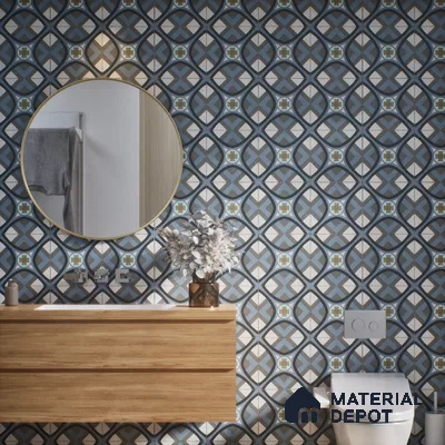 Moroccan Wall & Floor Tile TL 07266 Trend Grey Decor 5005 200 mm x 200 mm Matte Finish Vitrified Tile - 8 mm | 4 Random Design | Suitable For living Room, Bedroom, Kitchen | Please Expect a Slight Variation of Pattern