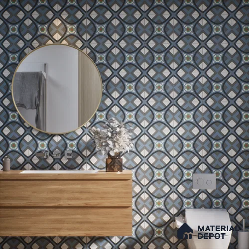 Moroccan Wall & Floor Tile TL 07266 Trend Grey Decor 5005 200 mm x 200 mm Matte Finish Vitrified Tile - 8 mm | 4 Random Design | Suitable For living Room, Bedroom, Kitchen | Please Expect a Slight Variation of Pattern
