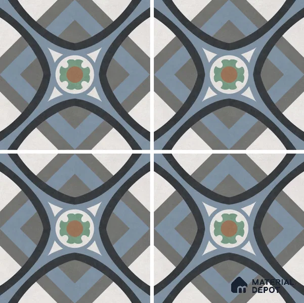 Moroccan Wall & Floor Tile TL 07266 Trend Grey Decor 5005 200 mm x 200 mm Matte Finish Vitrified Tile - 8 mm | 4 Random Design | Suitable For living Room, Bedroom, Kitchen | Please Expect a Slight Variation of Pattern