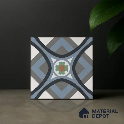 Moroccan Wall & Floor Tile TL 07266 Trend Grey Decor 5005 200 mm x 200 mm Matte Finish Vitrified Tile - 8 mm | 4 Random Design | Suitable For living Room, Bedroom, Kitchen | Please Expect a Slight Variation of Pattern