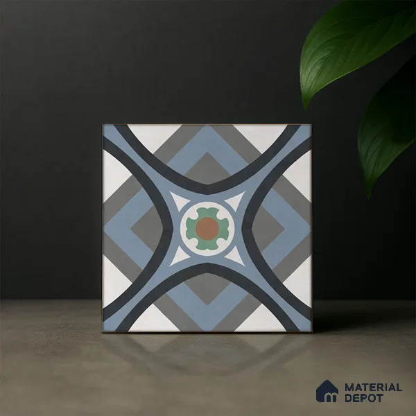 Moroccan Wall & Floor Tile TL 07266 Trend Grey Decor 5005 200 mm x 200 mm Matte Finish Vitrified Tile - 8 mm | 4 Random Design | Suitable For living Room, Bedroom, Kitchen | Please Expect a Slight Variation of Pattern