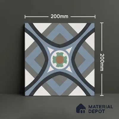 Moroccan Wall & Floor Tile TL 07266 Trend Grey Decor 5005 200 mm x 200 mm Matte Finish Vitrified Tile - 8 mm | 4 Random Design | Suitable For living Room, Bedroom, Kitchen | Please Expect a Slight Variation of Pattern