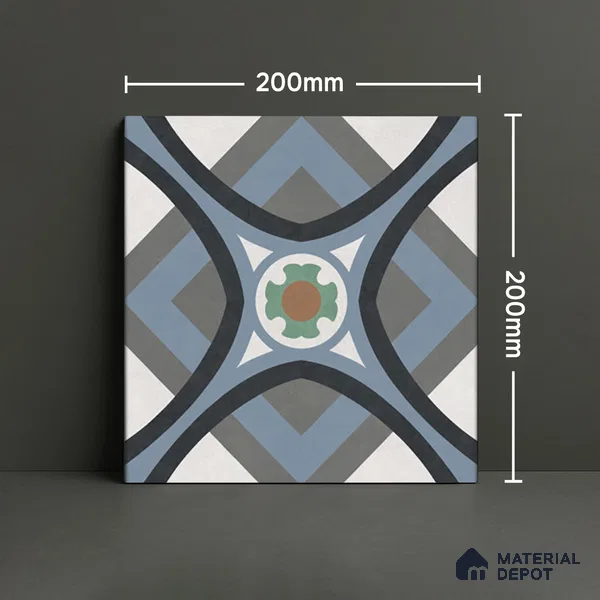Moroccan Wall & Floor Tile TL 07266 Trend Grey Decor 5005 200 mm x 200 mm Matte Finish Vitrified Tile - 8 mm | 4 Random Design | Suitable For living Room, Bedroom, Kitchen | Please Expect a Slight Variation of Pattern