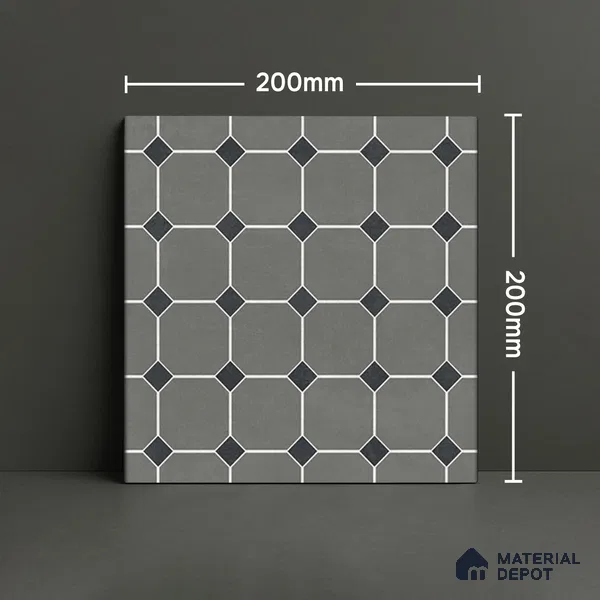 Moroccan Wall & Floor Tile TL 07267 Trend Grey Decor 6003 200 mm x 200 mm Matte Finish Vitrified Tile - 8 mm | 4 Random Design | Suitable For living Room, Bedroom, Kitchen | Please Expect a Slight Variation of Pattern