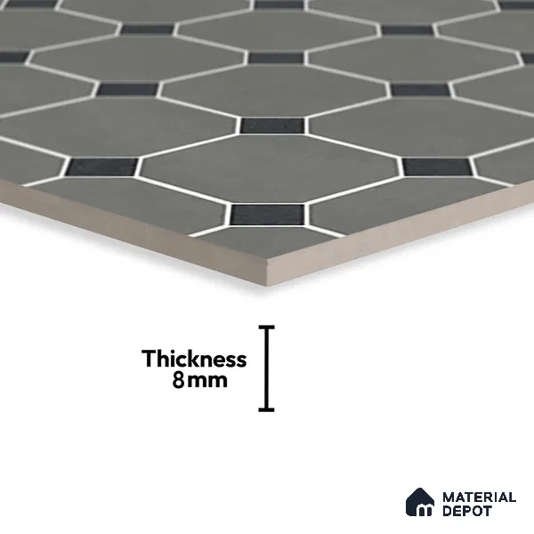Moroccan Wall & Floor Tile TL 07267 Trend Grey Decor 6003 200 mm x 200 mm Matte Finish Vitrified Tile - 8 mm | 4 Random Design | Suitable For living Room, Bedroom, Kitchen | Please Expect a Slight Variation of Pattern