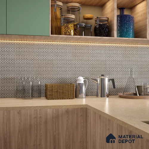 Moroccan Wall & Floor Tile TL 07275 Trend Moon Grey Decor 7001 200 mm x 200 mm Matte Finish Vitrified Tile - 8 mm | 4 Random Design | Suitable For living Room, Bedroom, Kitchen | Please Expect a Slight Variation of Pattern