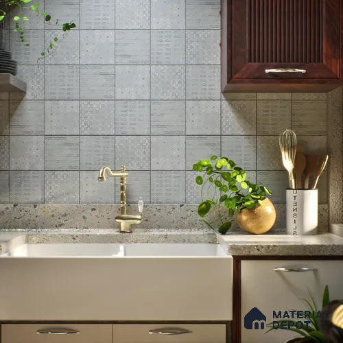 Moroccan Wall & Floor Tile TL 07280 Trend Silver Decor 5019 200 mm x 200 mm Matte Finish Vitrified Tile - 8 mm | 4 Random Design | Suitable For living Room, Bedroom, Kitchen | Please Expect a Slight Variation of Pattern