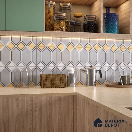 Moroccan Wall & Floor Tile TL 07281 Trend Silver Decor 6004 200 mm x 200 mm Matte Finish Vitrified Tile - 8 mm | 4 Random Design | Suitable For living Room, Bedroom, Kitchen | Please Expect a Slight Variation of Pattern
