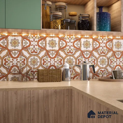 Moroccan Wall & Floor Tile TL 07282 Trend Terra Decor 5020 200 mm x 200 mm Matte Finish Vitrified Tile - 8 mm | 4 Random Design | Suitable For living Room, Bedroom, Kitchen | Please Expect a Slight Variation of Pattern
