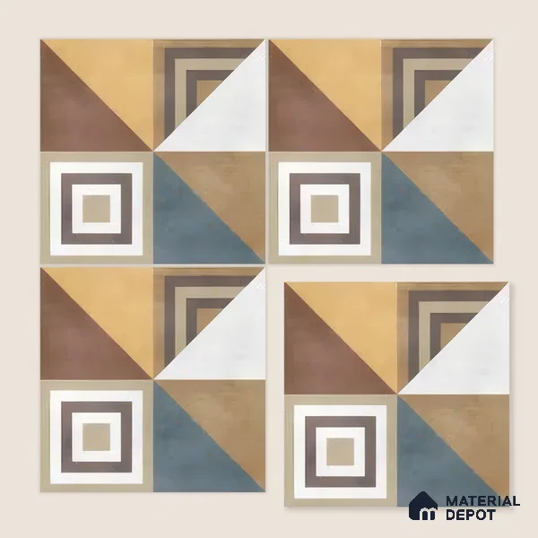 Moroccan Floor & Wall Tile TL 07285 Retro Axis 1 ft x 1 ft Ceramic Matte Finish - 9 mm | Suitable For Kitchen, Bathroom, Dining Area | Please Expect a Slight Variation of Pattern