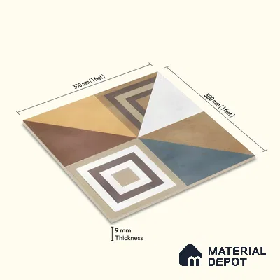 Moroccan Floor & Wall Tile TL 07285 Retro Axis 1 ft x 1 ft Ceramic Matte Finish - 9 mm | Suitable For Kitchen, Bathroom, Dining Area | Please Expect a Slight Variation of Pattern