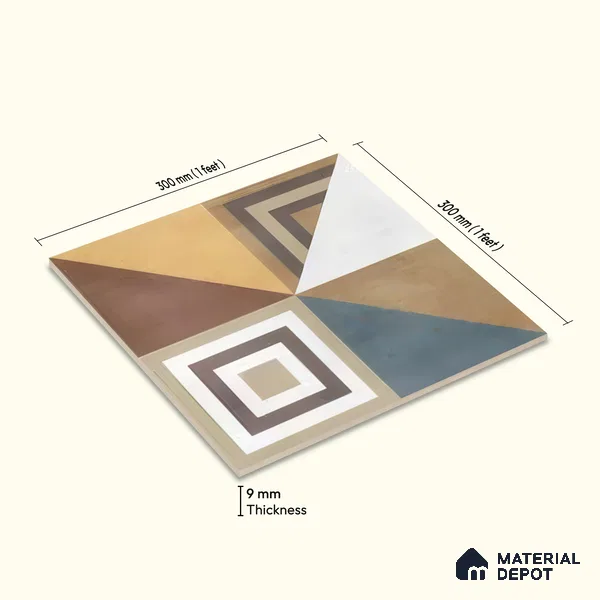Moroccan Floor & Wall Tile TL 07285 Retro Axis 1 ft x 1 ft Ceramic Matte Finish - 9 mm | Suitable For Kitchen, Bathroom, Dining Area | Please Expect a Slight Variation of Pattern