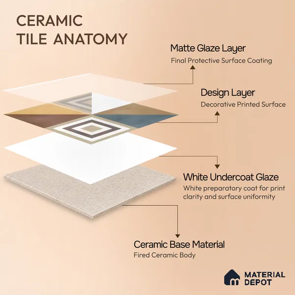 Moroccan Floor & Wall Tile TL 07285 Retro Axis 1 ft x 1 ft Ceramic Matte Finish - 9 mm | Suitable For Kitchen, Bathroom, Dining Area | Please Expect a Slight Variation of Pattern