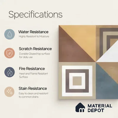 Moroccan Floor & Wall Tile TL 07285 Retro Axis 1 ft x 1 ft Ceramic Matte Finish - 9 mm | Suitable For Kitchen, Bathroom, Dining Area | Please Expect a Slight Variation of Pattern
