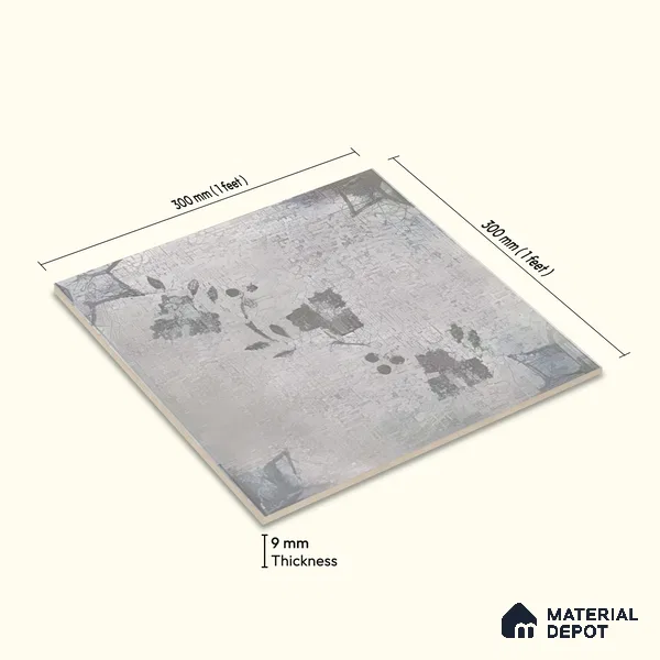Moroccan Floor & Wall Tile TL 07296 Ash Petal 1 ft x 1 ft Ceramic Matte Finish - 9 mm | Suitable For Kitchen, Bathroom, Dining Area | Please Expect a Slight Variation of Pattern