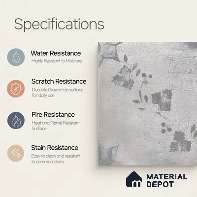 Moroccan Floor & Wall Tile TL 07296 Ash Petal 1 ft x 1 ft Ceramic Matte Finish - 9 mm | Suitable For Kitchen, Bathroom, Dining Area | Please Expect a Slight Variation of Pattern