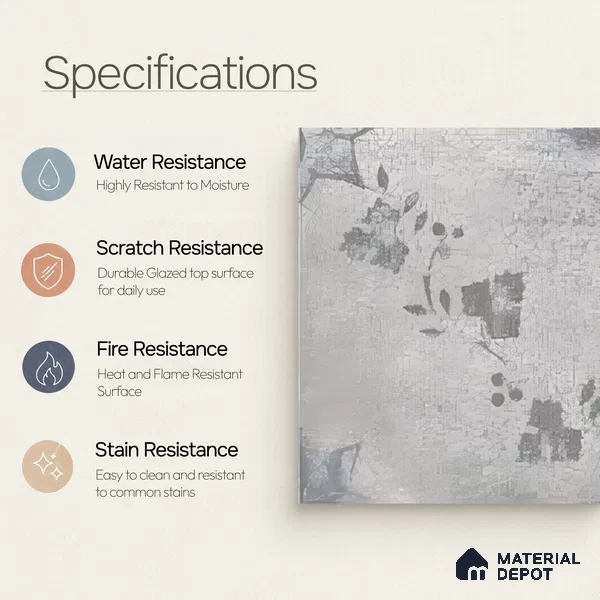 Moroccan Floor & Wall Tile TL 07296 Ash Petal 1 ft x 1 ft Ceramic Matte Finish - 9 mm | Suitable For Kitchen, Bathroom, Dining Area | Please Expect a Slight Variation of Pattern