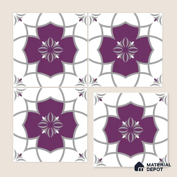 Moroccan Floor & Wall Tile TL 07297 Amethyst Star 1 ft x 1 ft Ceramic Matte Finish - 9 mm | Suitable For Kitchen, Bathroom, Balcony | Please Expect a Slight Variation of Pattern