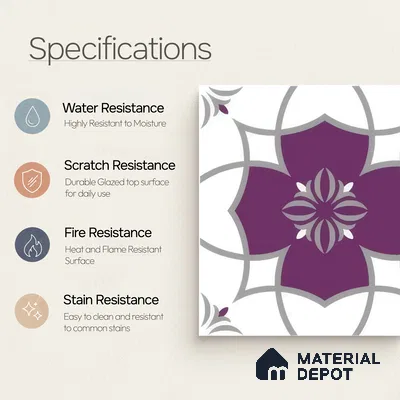 Moroccan Floor & Wall Tile TL 07297 Amethyst Star 1 ft x 1 ft Ceramic Matte Finish - 9 mm | Suitable For Kitchen, Bathroom, Balcony | Please Expect a Slight Variation of Pattern