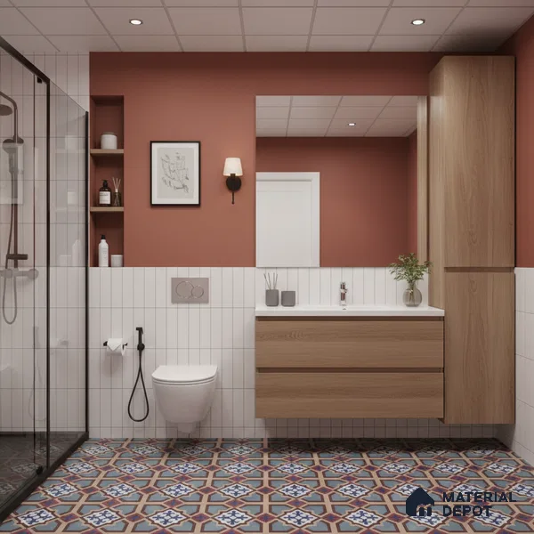 Moroccan Floor & Wall Athangudi Tile TL 07308 Moroc Frame 1 ft x 1 ft Ceramic Matte Finish - 9 mm | Suitable For Kitchen, Bathroom, Living Area | Please Expect a Slight Variation of Pattern (Sample)