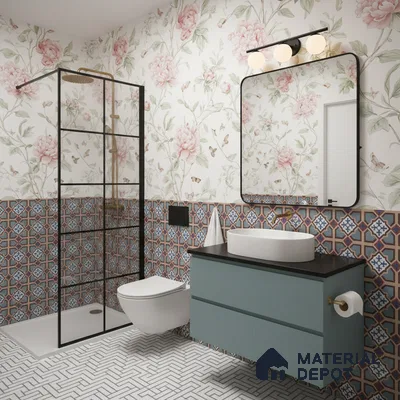 Moroccan Floor & Wall Athangudi Tile TL 07308 Moroc Frame 1 ft x 1 ft Ceramic Matte Finish - 9 mm | Suitable For Kitchen, Bathroom, Living Area | Please Expect a Slight Variation of Pattern (Sample)