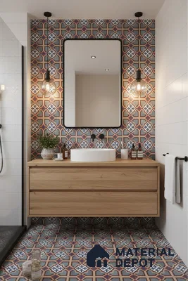 Moroccan Floor & Wall Athangudi Tile TL 07308 Moroc Frame 1 ft x 1 ft Ceramic Matte Finish - 9 mm | Suitable For Kitchen, Bathroom, Living Area | Please Expect a Slight Variation of Pattern (Sample)