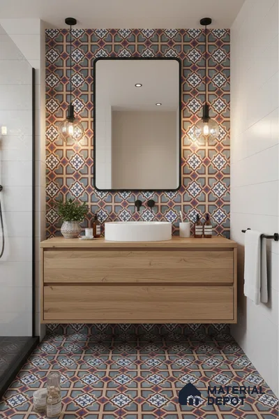 Moroccan Floor & Wall Athangudi Tile TL 07308 Moroc Frame 1 ft x 1 ft Ceramic Matte Finish - 9 mm | Suitable For Kitchen, Bathroom, Living Area | Please Expect a Slight Variation of Pattern (Sample)
