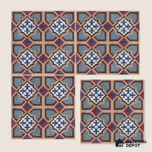 Moroccan Floor & Wall Athangudi Tile TL 07308 Moroc Frame 1 ft x 1 ft Ceramic Matte Finish - 9 mm | Suitable For Kitchen, Bathroom, Dining Area | Please Expect a Slight Variation of Pattern