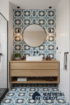 Moroccan Floor & Wall Athangudi Tile TL 07309 Cobalt Maze 1 ft x 1 ft Ceramic Matte Finish - 9 mm | Suitable For Kitchen, Bathroom, Living Area | Please Expect a Slight Variation of Pattern (Sample)