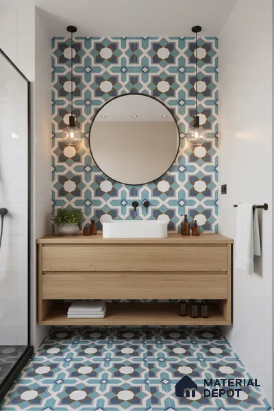 Moroccan Floor & Wall Athangudi Tile TL 07309 Cobalt Maze 1 ft x 1 ft Ceramic Matte Finish - 9 mm | Suitable For Kitchen, Bathroom, Living Area | Please Expect a Slight Variation of Pattern (Sample)