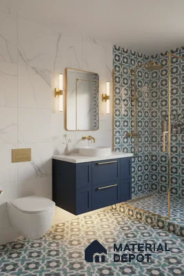 Moroccan Floor & Wall Athangudi Tile TL 07309 Cobalt Maze 1 ft x 1 ft Ceramic Matte Finish - 9 mm | Suitable For Kitchen, Bathroom, Living Area | Please Expect a Slight Variation of Pattern (Sample)