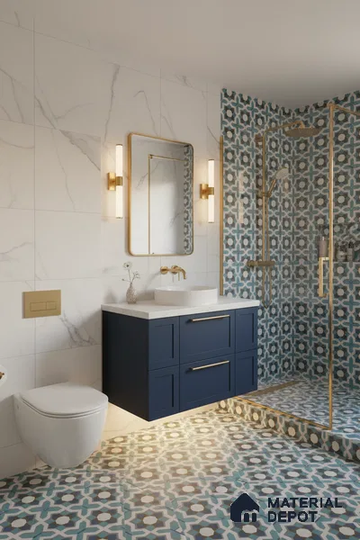 Moroccan Floor & Wall Athangudi Tile TL 07309 Cobalt Maze 1 ft x 1 ft Ceramic Matte Finish - 9 mm | Suitable For Kitchen, Bathroom, Living Area | Please Expect a Slight Variation of Pattern (Sample)