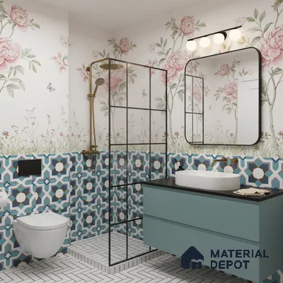 Moroccan Floor & Wall Athangudi Tile TL 07309 Cobalt Maze 1 ft x 1 ft Ceramic Matte Finish - 9 mm | Suitable For Kitchen, Bathroom, Living Area | Please Expect a Slight Variation of Pattern (Sample)