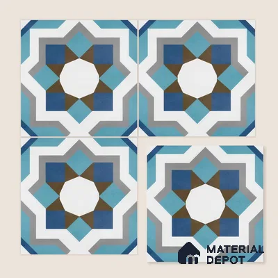 Moroccan Floor & Wall Athangudi Tile TL 07309 Cobalt Maze 1 ft x 1 ft Ceramic Matte Finish - 9 mm | Suitable For Kitchen, Bathroom, Dining Area | Please Expect a Slight Variation of Pattern
