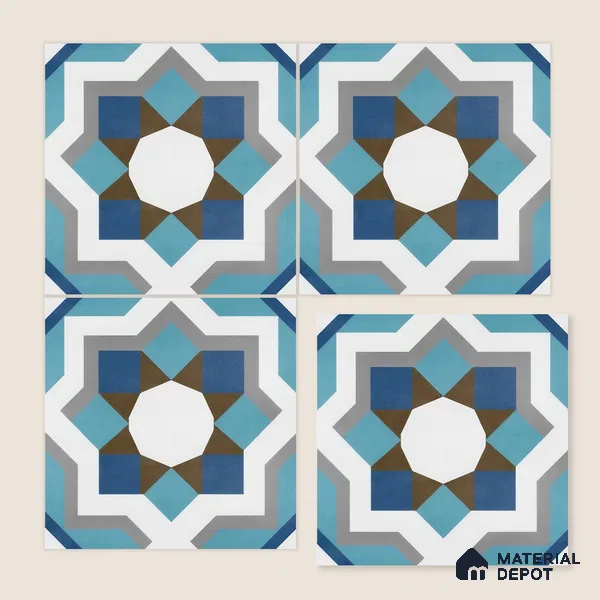 Moroccan Floor & Wall Athangudi Tile TL 07309 Cobalt Maze 1 ft x 1 ft Ceramic Matte Finish - 9 mm | Suitable For Kitchen, Bathroom, Dining Area | Please Expect a Slight Variation of Pattern