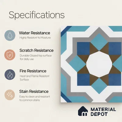 Moroccan Floor & Wall Athangudi Tile TL 07309 Cobalt Maze 1 ft x 1 ft Ceramic Matte Finish - 9 mm | Suitable For Kitchen, Bathroom, Dining Area | Please Expect a Slight Variation of Pattern