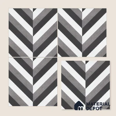 Moroccan Floor & Wall Tile TL 07310 Monochrome Chevron 1 ft x 1 ft Ceramic Matte Finish - 9 mm | Suitable For Kitchen, Bathroom, Entryway | Please Expect a Slight Variation of Pattern
