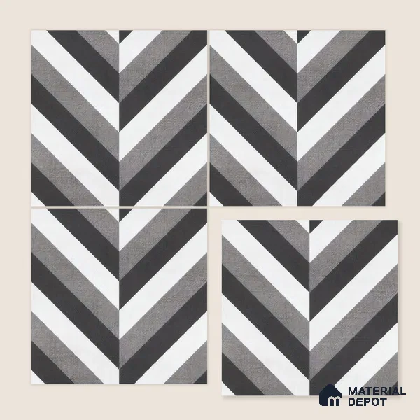 Moroccan Floor & Wall Tile TL 07310 Monochrome Chevron 1 ft x 1 ft Ceramic Matte Finish - 9 mm | Suitable For Kitchen, Bathroom, Entryway | Please Expect a Slight Variation of Pattern