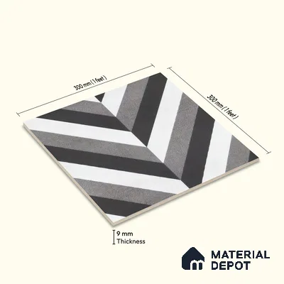 Moroccan Floor & Wall Tile TL 07310 Monochrome Chevron 1 ft x 1 ft Ceramic Matte Finish - 9 mm | Suitable For Kitchen, Bathroom, Entryway | Please Expect a Slight Variation of Pattern