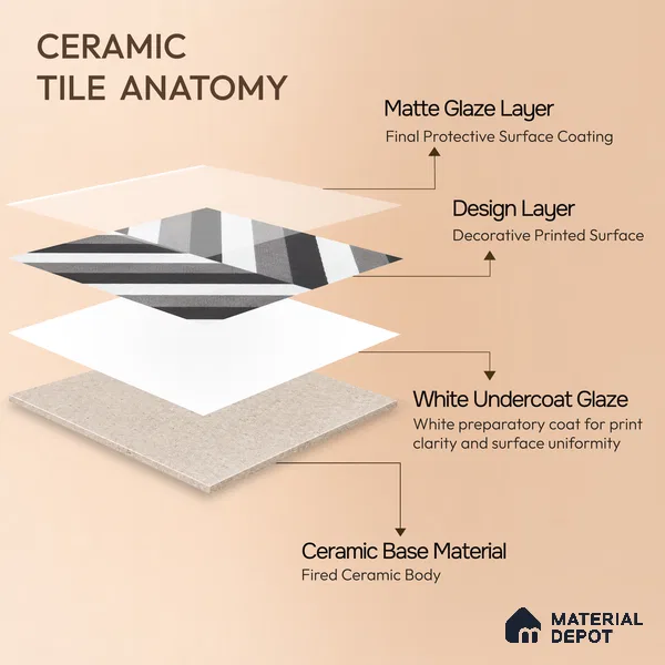 Moroccan Floor & Wall Tile TL 07310 Monochrome Chevron 1 ft x 1 ft Ceramic Matte Finish - 9 mm | Suitable For Kitchen, Bathroom, Entryway | Please Expect a Slight Variation of Pattern