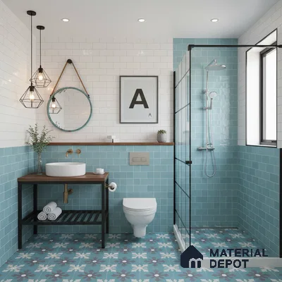 Moroccan Floor & Wall Tile TL 07311 Ocean Motif 1 ft x 1 ft Ceramic Matte Finish - 9 mm | Suitable For Kitchen, Bathroom, Living Area | Please Expect a Slight Variation of Pattern (Sample)