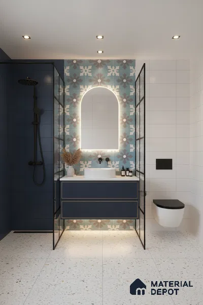 Moroccan Floor & Wall Tile TL 07311 Ocean Motif 1 ft x 1 ft Ceramic Matte Finish - 9 mm | Suitable For Kitchen, Bathroom, Living Area | Please Expect a Slight Variation of Pattern (Sample)