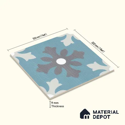 Moroccan Floor & Wall Tile TL 07311 Ocean Motif 1 ft x 1 ft Ceramic Matte Finish - 9 mm | Suitable For Kitchen, Bathroom, Balcony | Please Expect a Slight Variation of Pattern
