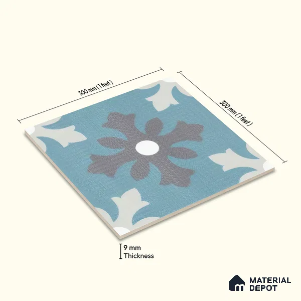 Moroccan Floor & Wall Tile TL 07311 Ocean Motif 1 ft x 1 ft Ceramic Matte Finish - 9 mm | Suitable For Kitchen, Bathroom, Balcony | Please Expect a Slight Variation of Pattern
