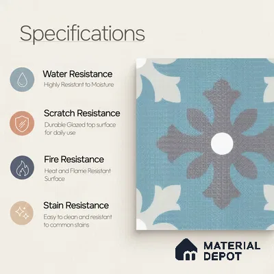 Moroccan Floor & Wall Tile TL 07311 Ocean Motif 1 ft x 1 ft Ceramic Matte Finish - 9 mm | Suitable For Kitchen, Bathroom, Balcony | Please Expect a Slight Variation of Pattern