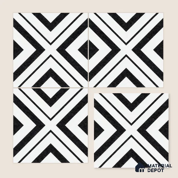 Moroccan Floor & Wall Tile TL 07312 Monochrome Cross 1 ft x 1 ft Ceramic Matte Finish - 9 mm | Suitable For Kitchen, Bathroom, Entryway | Please Expect a Slight Variation of Pattern
