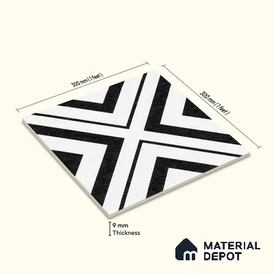 Moroccan Floor & Wall Tile TL 07312 Monochrome Cross 1 ft x 1 ft Ceramic Matte Finish - 9 mm | Suitable For Kitchen, Bathroom, Entryway | Please Expect a Slight Variation of Pattern